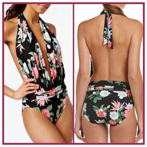 Floral Halter One-Piece Swimsuit Vince Camuto Swim